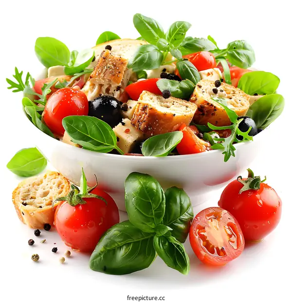 Fresh salad with tomatoes, basil, mozzarella cheese and toasted bread