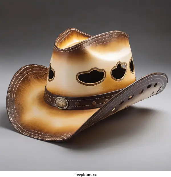 Vintage Leather Cowboy Hat with Decorative Cutouts