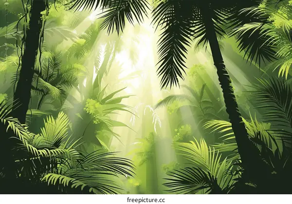 Green leaves of tropical jungle plants in sunlight