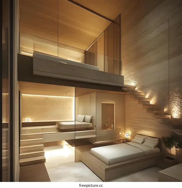 Modern Minimalist Loft Apartment Interior Design with Wood and Glass