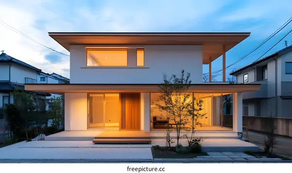 Modern Japanese House with Wooden Facade and Large Windows
