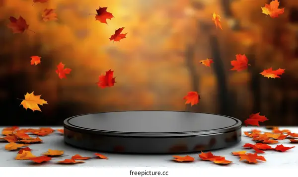 Autumn Display Podium with Falling Leaves