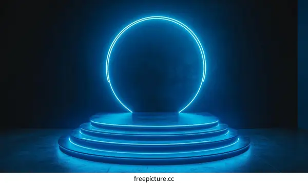 Neon Blue Circle Stage Product Showcase