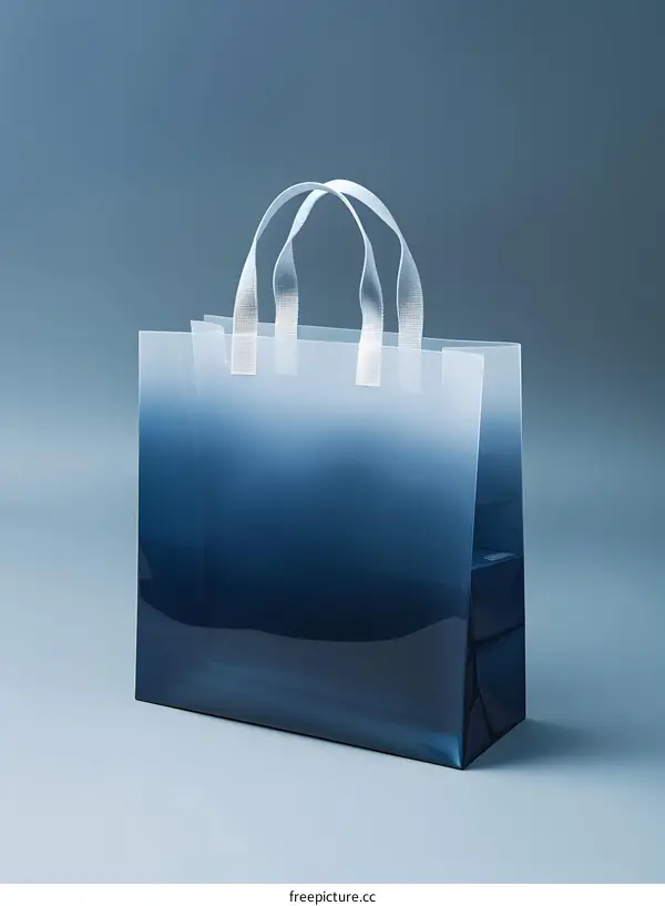 Blue translucent plastic bag with white handles