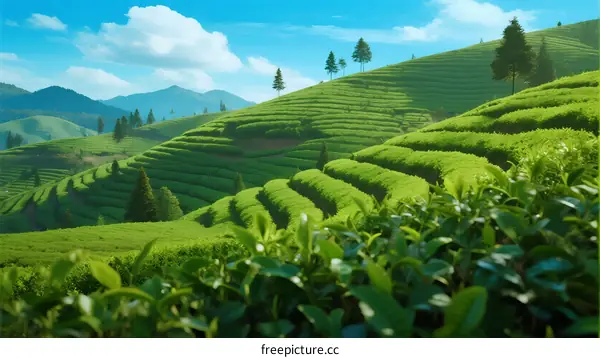 Scenic Green Terraced Fields Under Clear Blue Sky