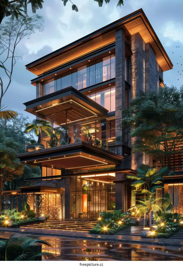 Modern Home with Palm Trees