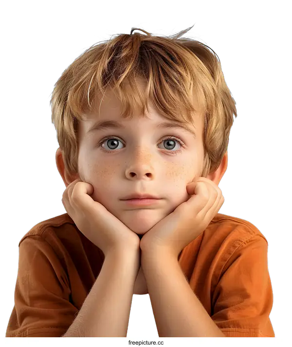 [Transparent Background PNG]Portrait of a Young Boy with Freckles and Blue Eyes