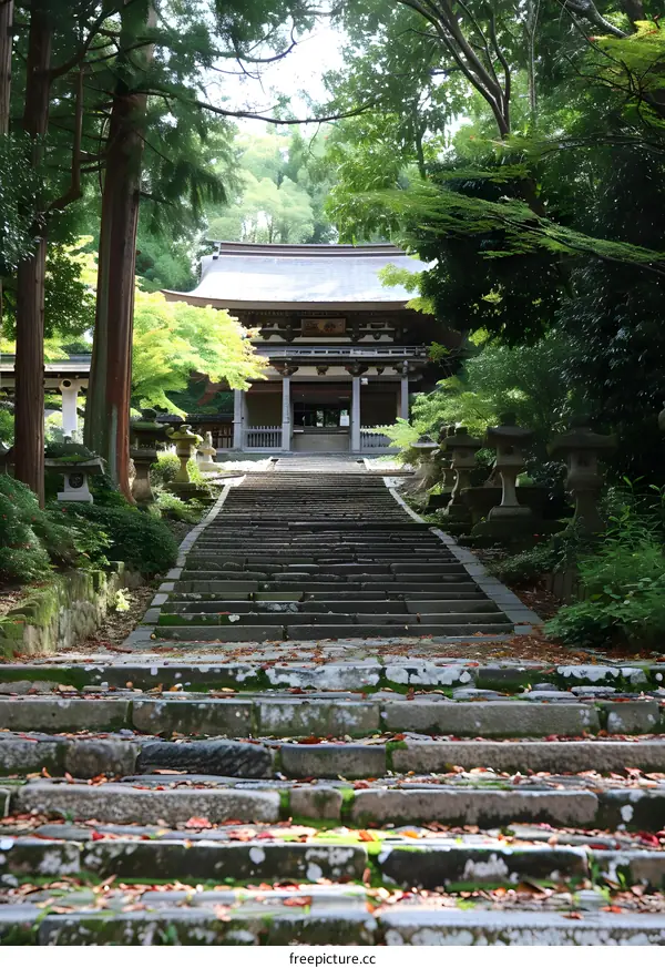 Stone Steps Leading to a Japanese Temple