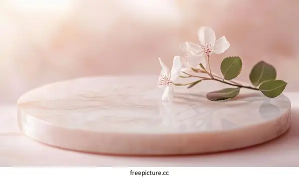 Elegant Spring Blossom Display on Marble Pedestal