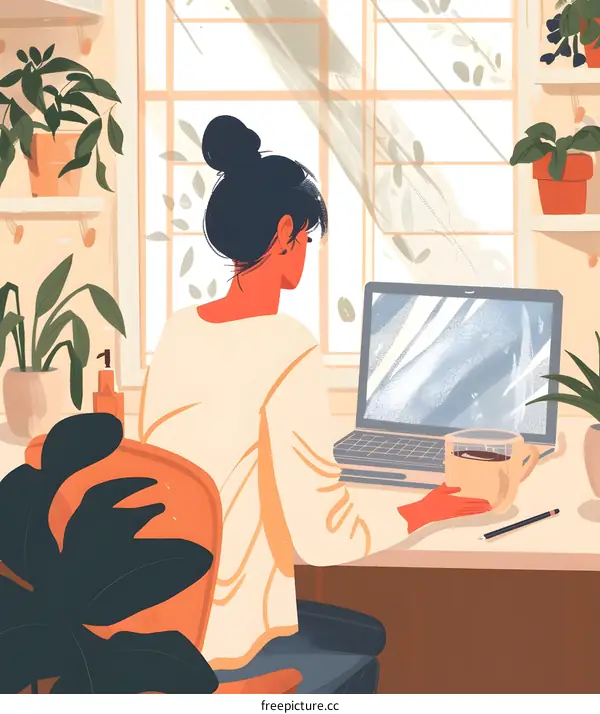 Woman Working From Home With Laptop