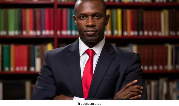 Portrait of a successful African American businessman in a library