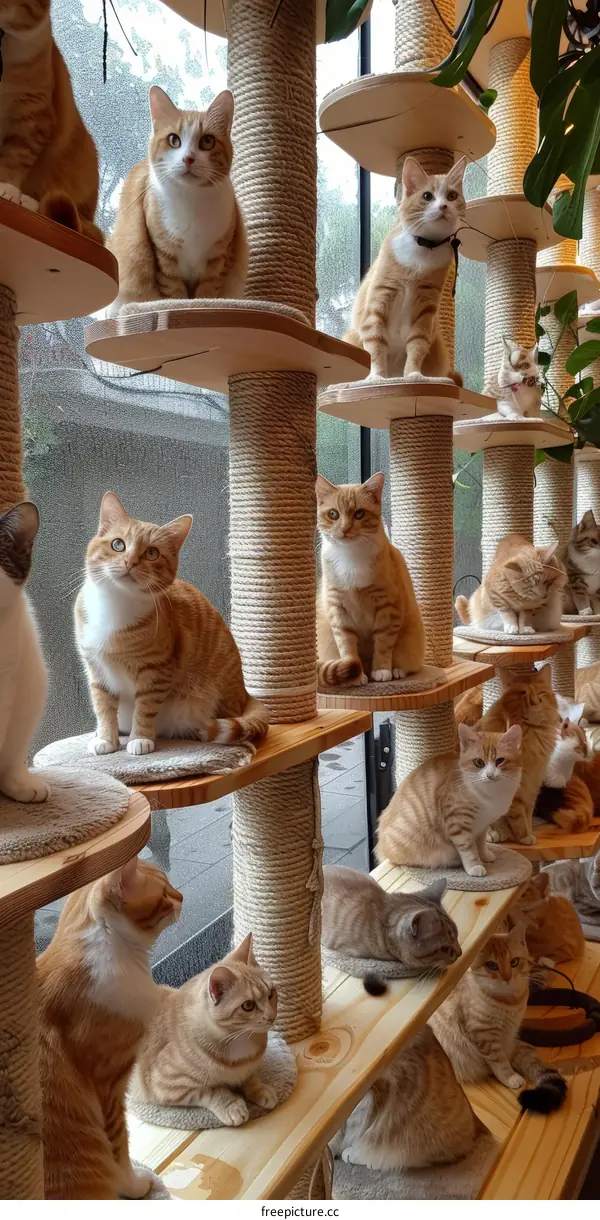 Playful Cats on a Cat Tree
