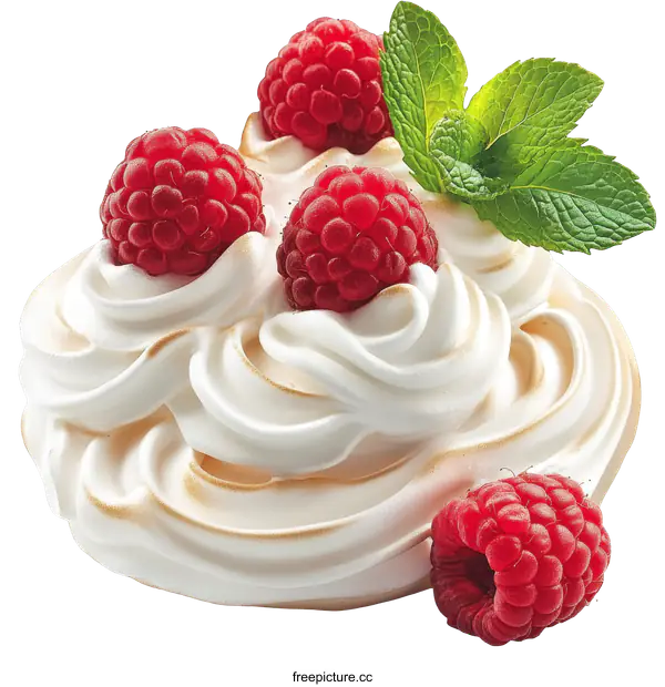 [Transparent Background PNG]Delicious Raspberry and Meringue Dessert Close Up