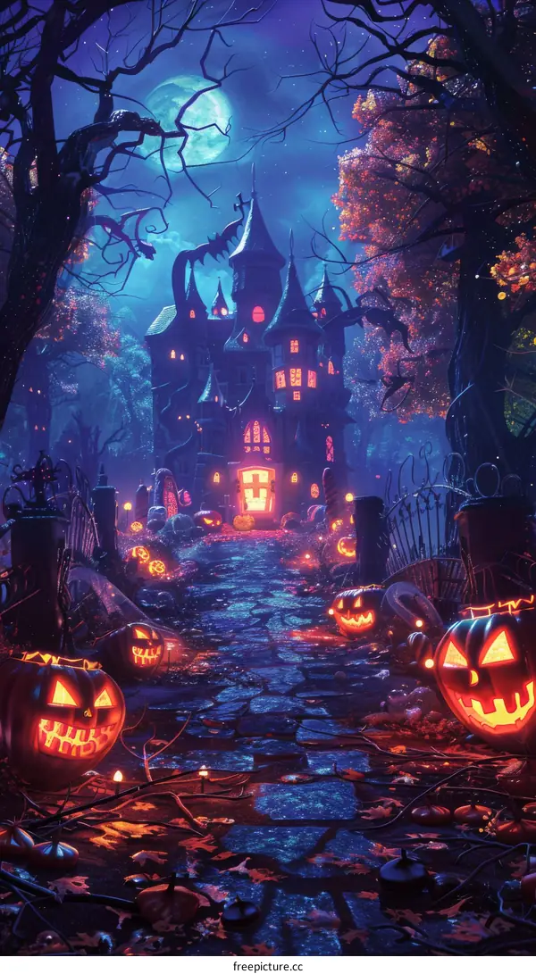 Spooky Haunted House on Halloween Night
