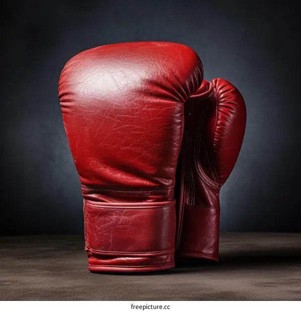 A red boxing glove on a dark background