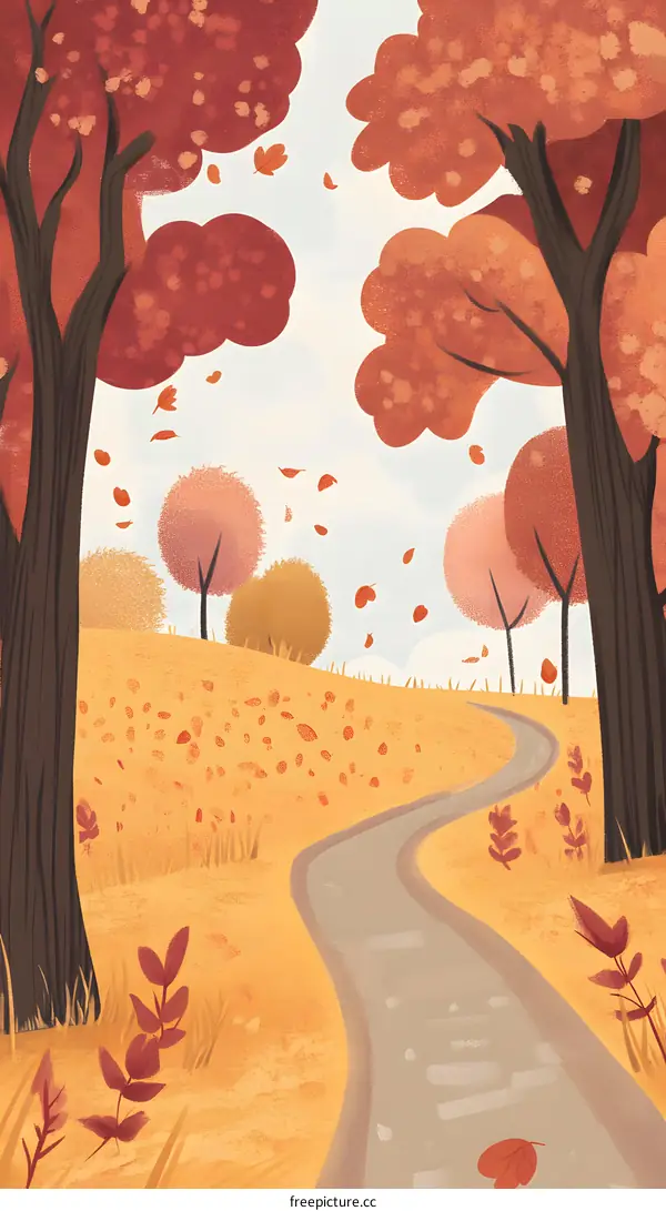 Autumn Illustration with Winding Path and Trees