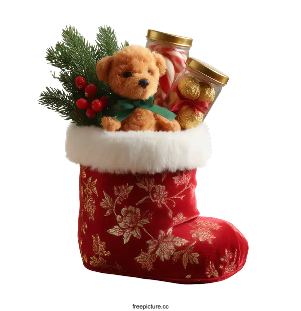 [Transparent Background PNG]Christmas Stocking Filled with Gifts and Treats