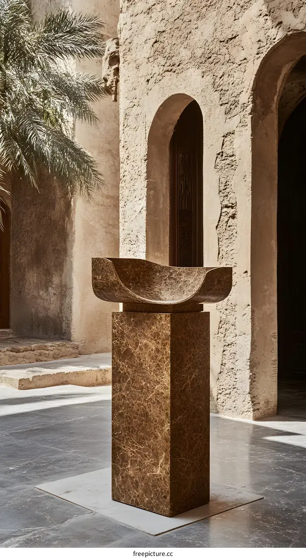 Modern Stone Sculpture in Courtyard of Ancient Building