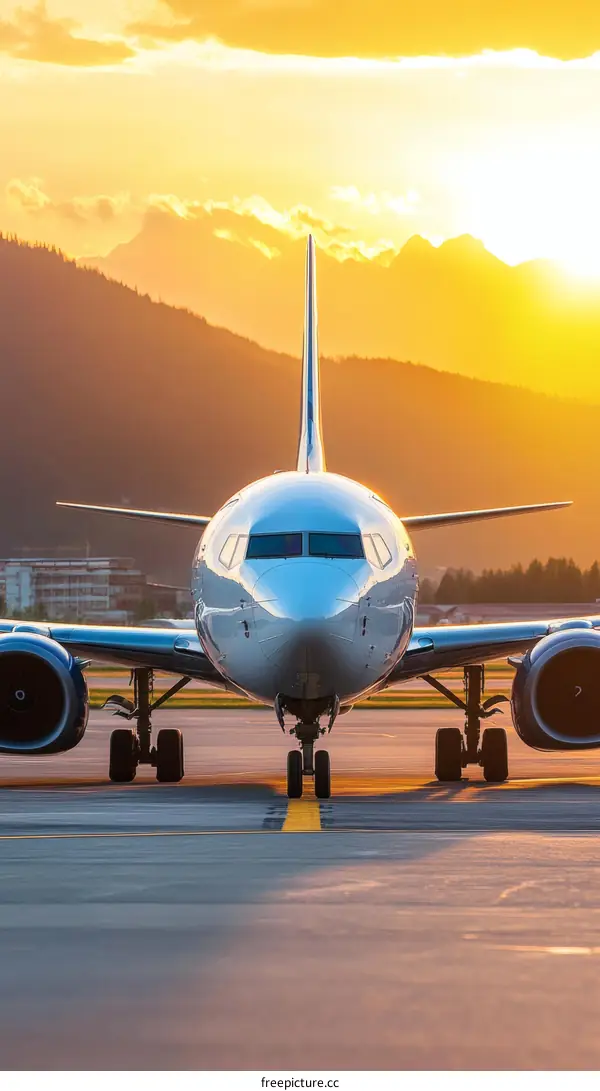 Sunset Airplane Landing on Runway