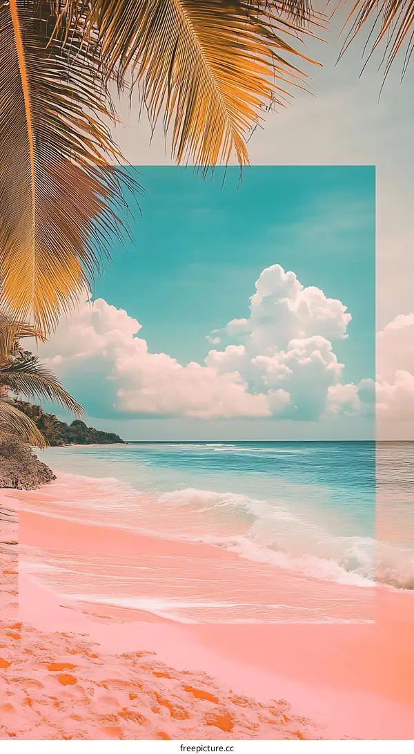 Tropical Beach with Palm Trees and Blue Sky