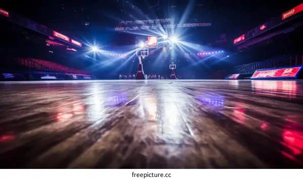Basketball court with bright lights