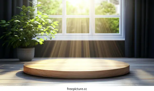 Wooden Display Platform in a Sunny Room