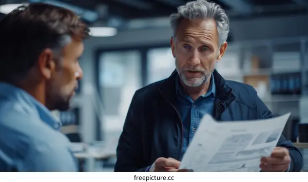 Two businessmen having serious conversation in the office