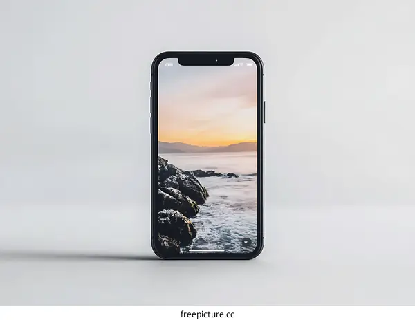 Black Smartphone with Seascape Wallpaper