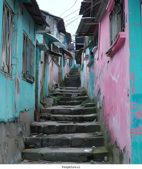 Concrete Steps Leading Up a Narrow Alleyway Between Two Buildings