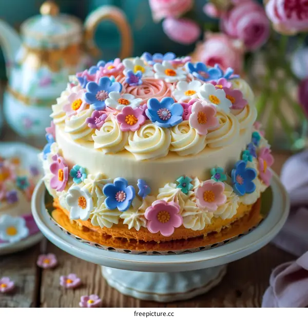 Colorful Floral Celebration Cake