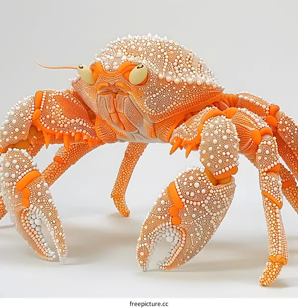 A 3D illustration of an orange crab with white spots