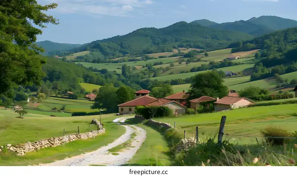 Rural Path through Green Fields