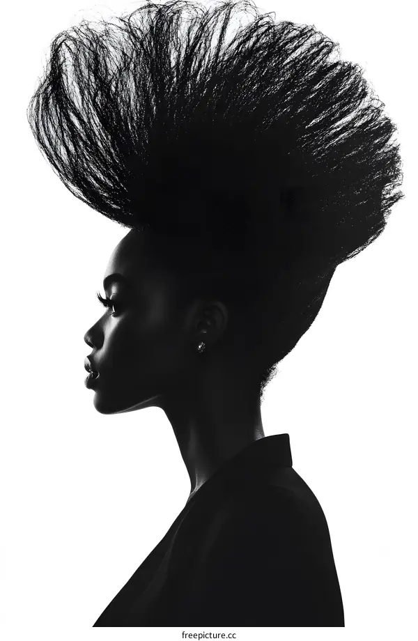 Black Woman with Creative Hairstyle in Black and White Silhouette