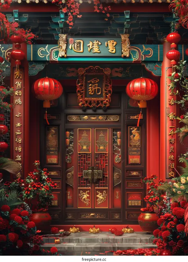 Chinese New Year Celebration with Red Lanterns