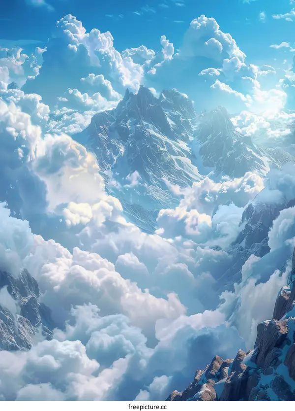 Snow-capped Mountain Ranges above a Sea of Clouds