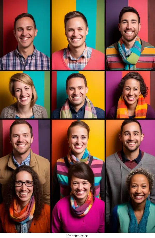 A collage of 10 people of different ethnicities smiling.