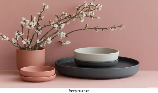 Modern Minimalist Homeware Set with Pink Vase