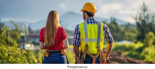 Construction Workers Inspecting Outdoor Site