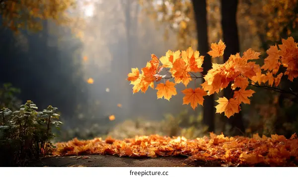 Autumn Leaves in a Forest Pathway