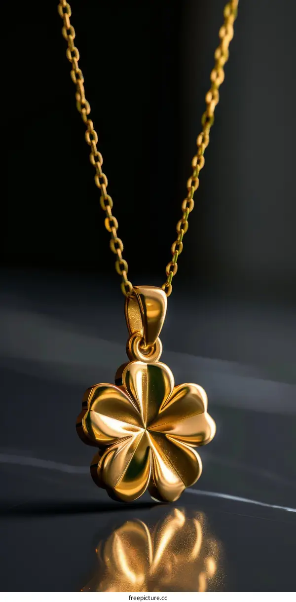 Gold four-leaf clover pendant on a gold chain