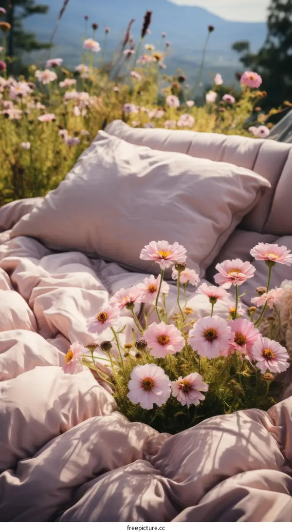 bedding in a field of flowers