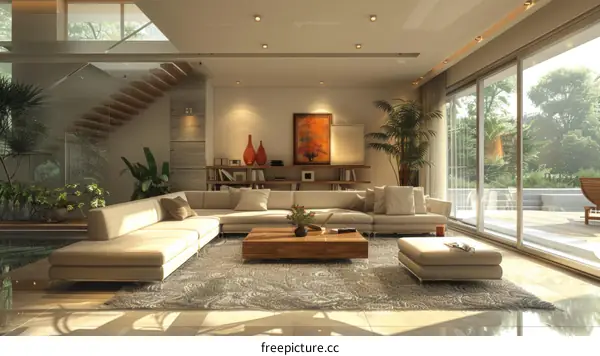A Spacious and Inviting Contemporary Living Room with Ample Natural Light