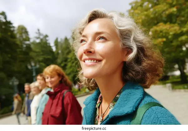 Smiling Woman in Park, Outdoors, Happiness