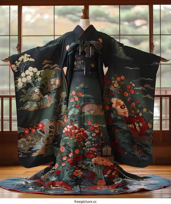 A woman wearing a kimono with a floral pattern