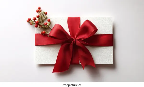 Red Ribbon Gift Card  Elegant Festive Gift Present