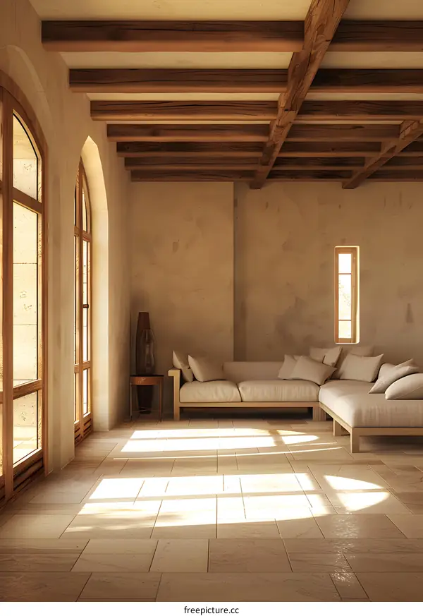 Modern Rustic Living Room with Exposed Wooden Beams
