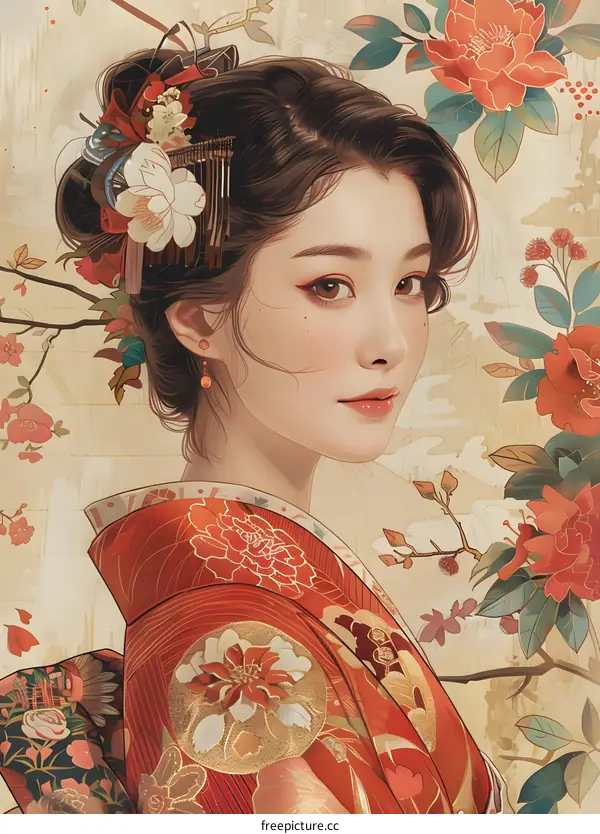 Portrait of a Japanese woman in traditional clothing