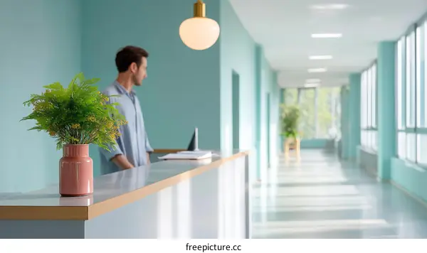 Modern Hospital Reception Area with a Man