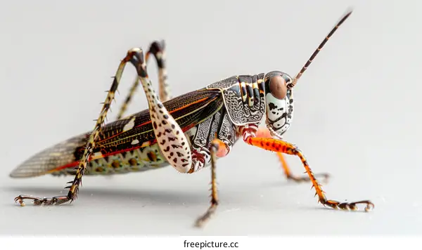 A Colorful Grasshopper on a White Background