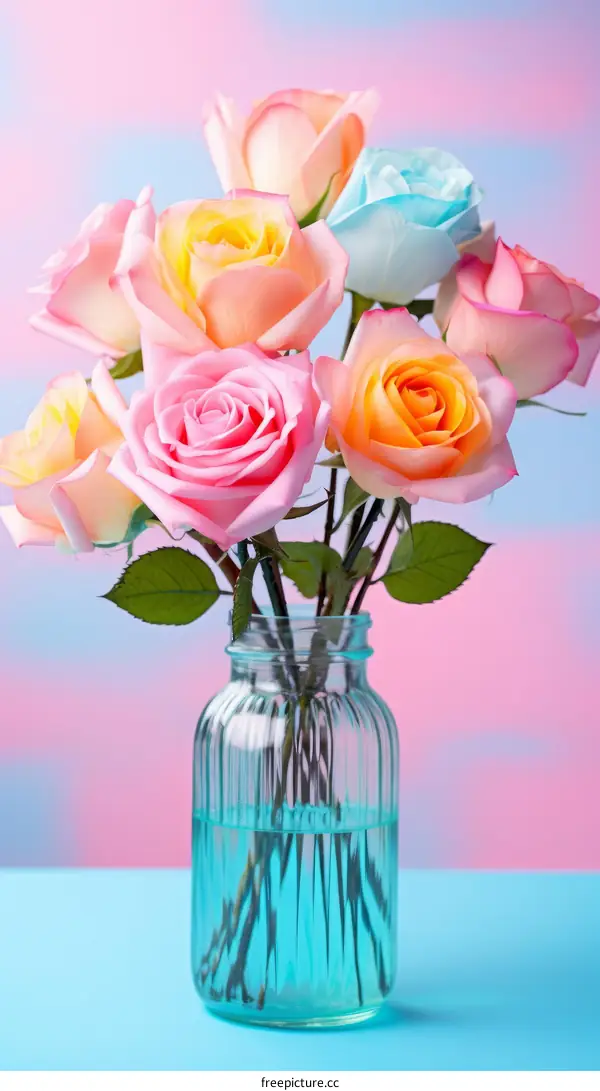 A beautiful bouquet of roses in a glass vase